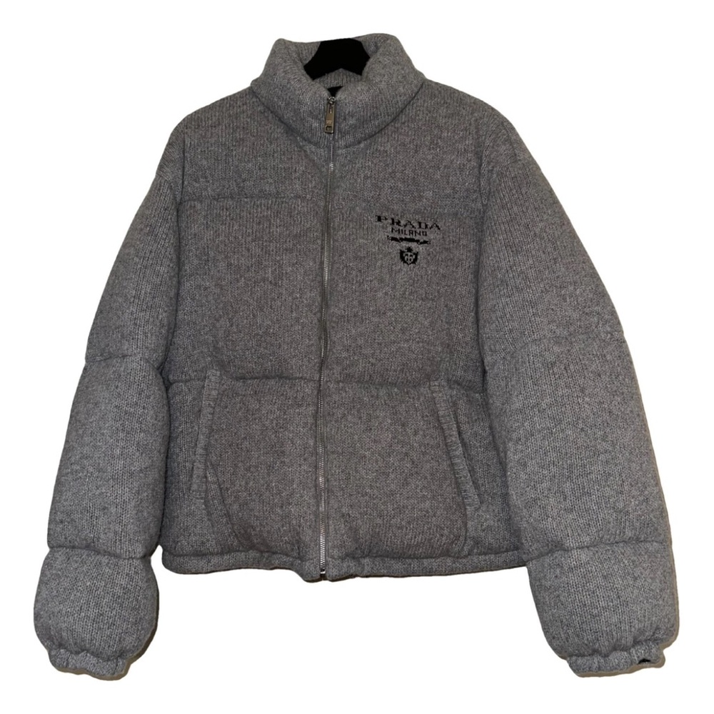 Prada Wool Cashmere Grey Puffer Jacket Coat Gray